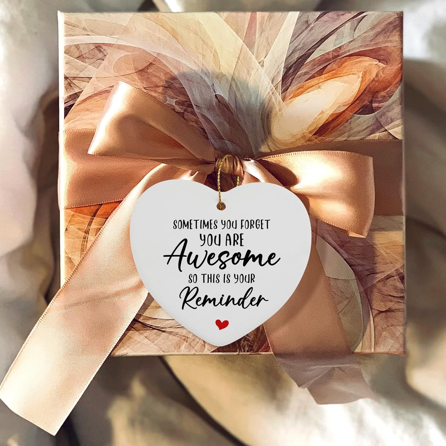 Positive Gift for Women Hanging Ornament Ceramic Heart Keepsake You are Awesome Inspirational Encouragement Cheer Up Gifts Birthday Christmas Decoration Tree Gifts for Best Friend Sister Family - Image 6