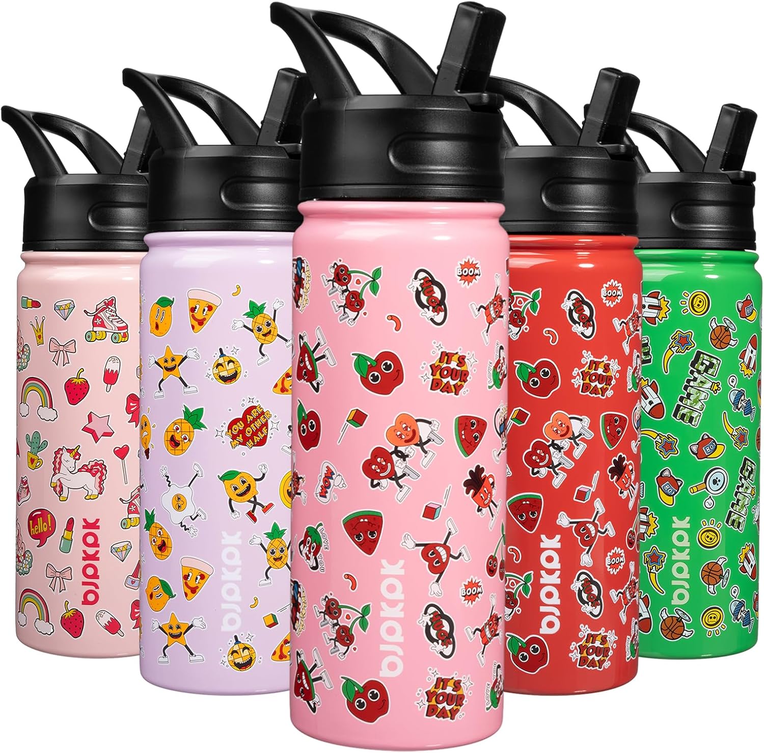BJPKPK Insulated Water Bottle with Straw Lid, 18 oz Stainless Steel Metal Water
