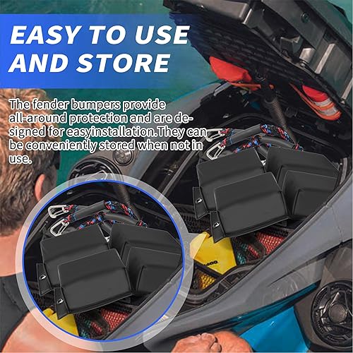 Miniatura 7 de (2-Pack) PWC Jet Ski Bumpers, Boat Fenders with Elastic Cords, Jet Ski Accessories, 14 x 6 x 3.2 inch