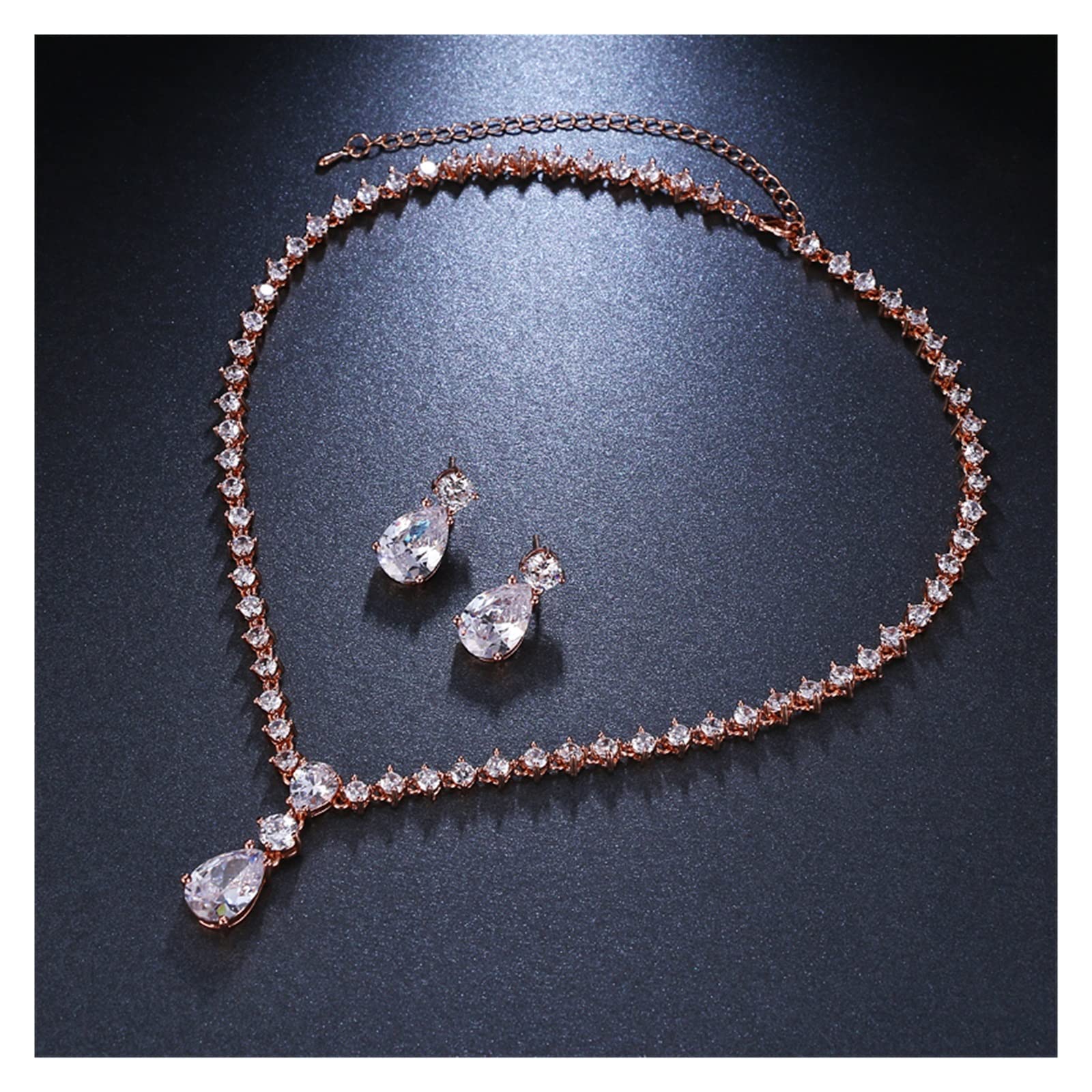 Conjunto de Collar y Pendientes de Cristal de Zirconia cúbica Simple a la Moda for Novias, Conjunto de bisutería de Boda (Color : Yellow Gold)