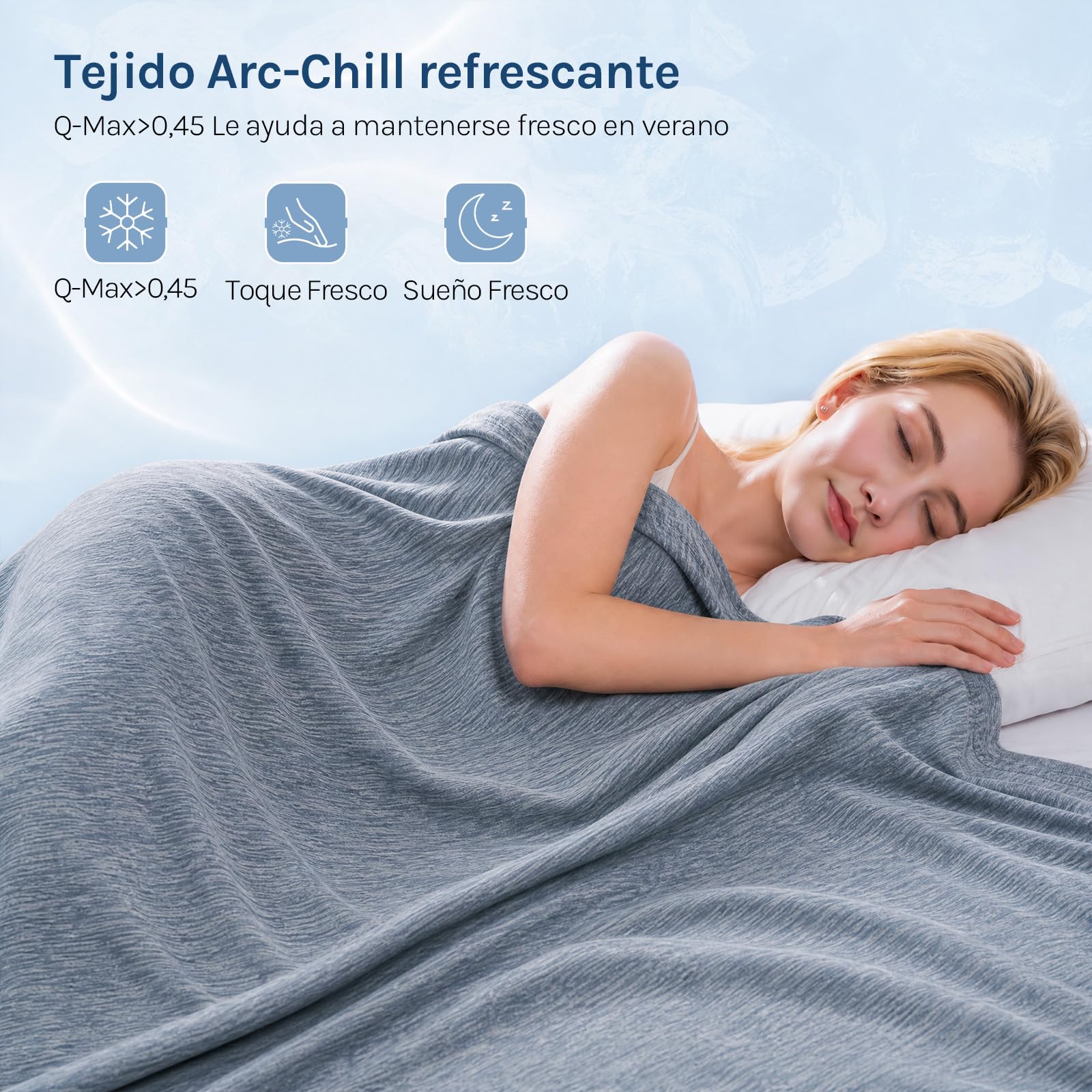 WOLTU Manta Refrescante para Personas Microfibre de Enfriamiento ARC-Chill Q-MAX>0.45 Suave y Transpirable de para Cama Sofá Refrigeración Automático Manta de,150x200cm Azul