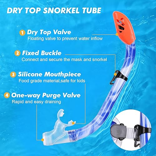 Miniatura 3 de KUYOU Kids Snorkel Set - Safe and Clear Underwater Adventure with Full Dry Top Snorkel Mask, Tempered Glass Goggles, and Anti-Fog Design Age 5-12