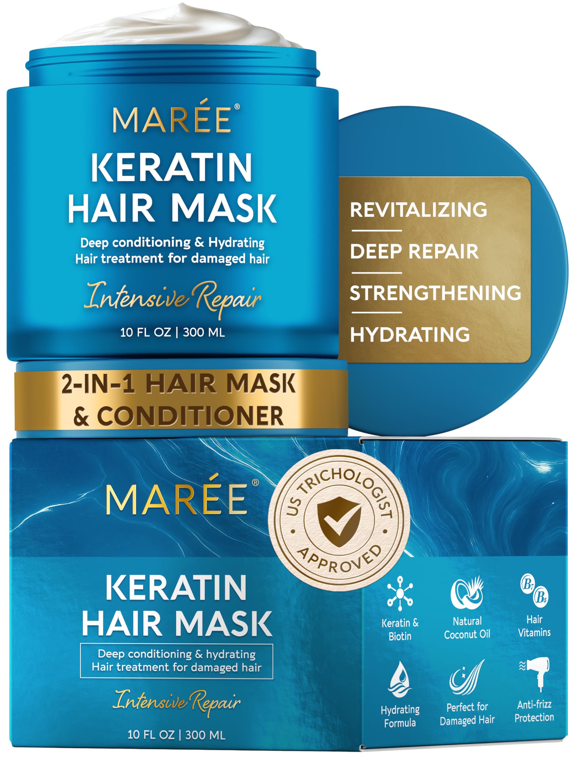 MAREE Deep Conditioning Hair Mask for Damaged Hair Treatment - Keratin Hair Care for Hydrating Growth Repair Moisturizing - Dry Curly Color Refreshing - Tratamiento Mascarilla Para el Cabello Seco