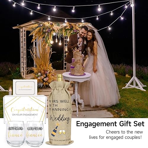 Miniatura 2 de Regalos de compromiso para parejas, juego de regalo de compromiso de copa de café de vino con bolsa de vino para mujeres, él y ella, prometido,