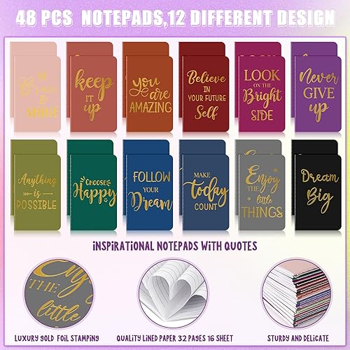 Miniatura 10 de Juego de 48 bolígrafos motivacionales a granel, bloc de notas inspiradoras, cuadernos con citas motivacionales de bolsillo pequeño y bolígrafos,