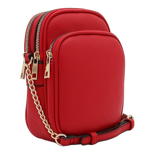 Multi Pocket PU Leather Casual Medium Crossbody Bag with Adjustable Strap (Red)