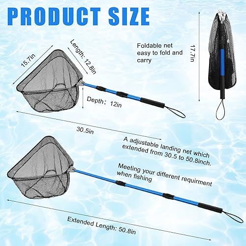 Miniatura 2 de Windyun Red de pesca de 3 piezas con plomada resistente, portátil, plegable, para langosta, cangrejo, trampa de pesca con mango telescópico largo y