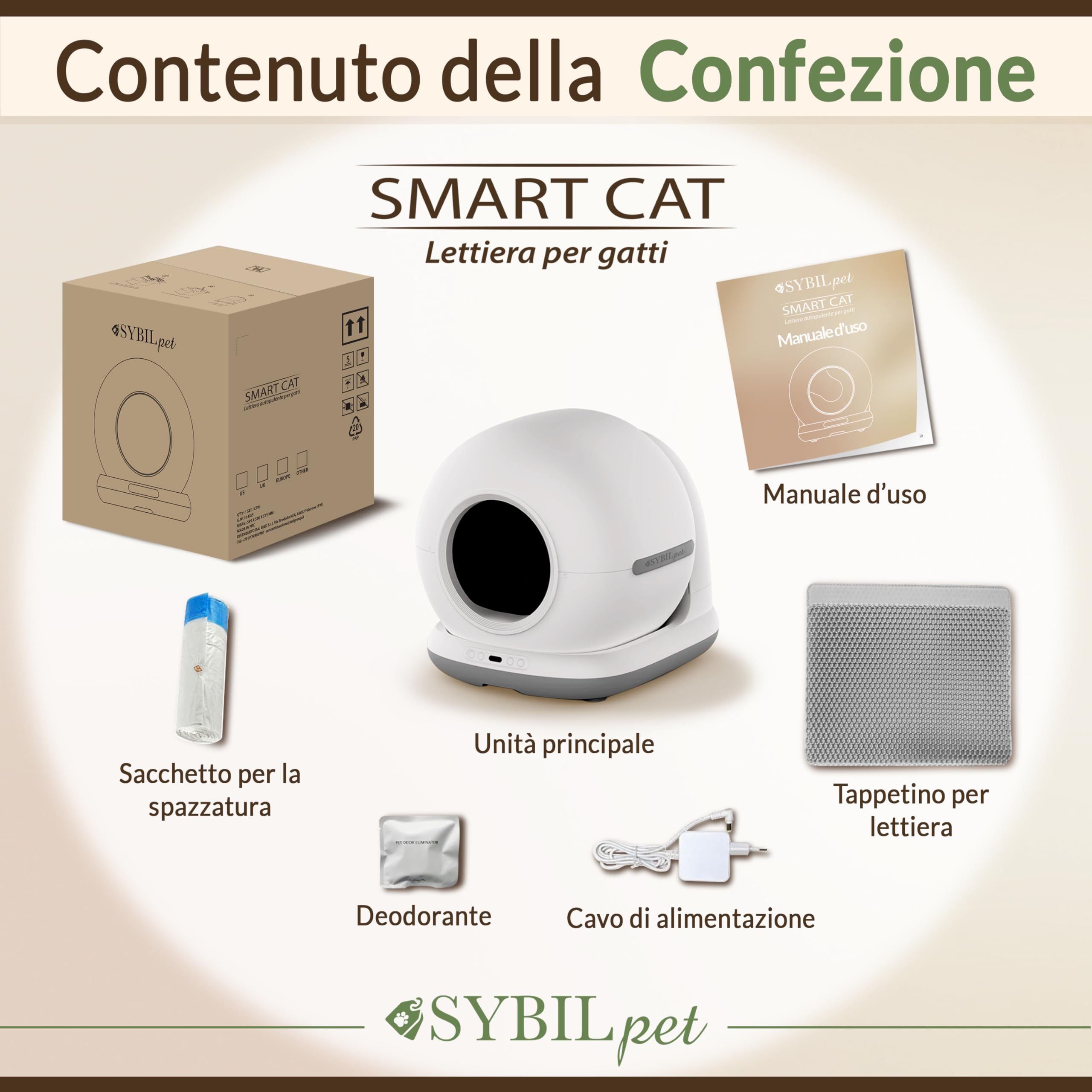 Lettiera Gatto Autopulente Automatica, Antiodore, Capacità Massima 72L con Monitoraggio App e Deodorante Sostituibile per un Ambiente Fresco e Privo di Odori.