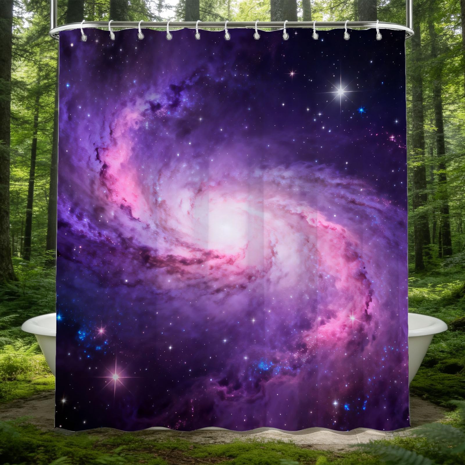 Hongduo 3D Galaxy Shower Curtain for Stalls Bathtubs Dreamy Bathroom Decor Shower Curtain Set Polyester Fabric Waterproof 180x180cm/71X71 Inch with Hooks