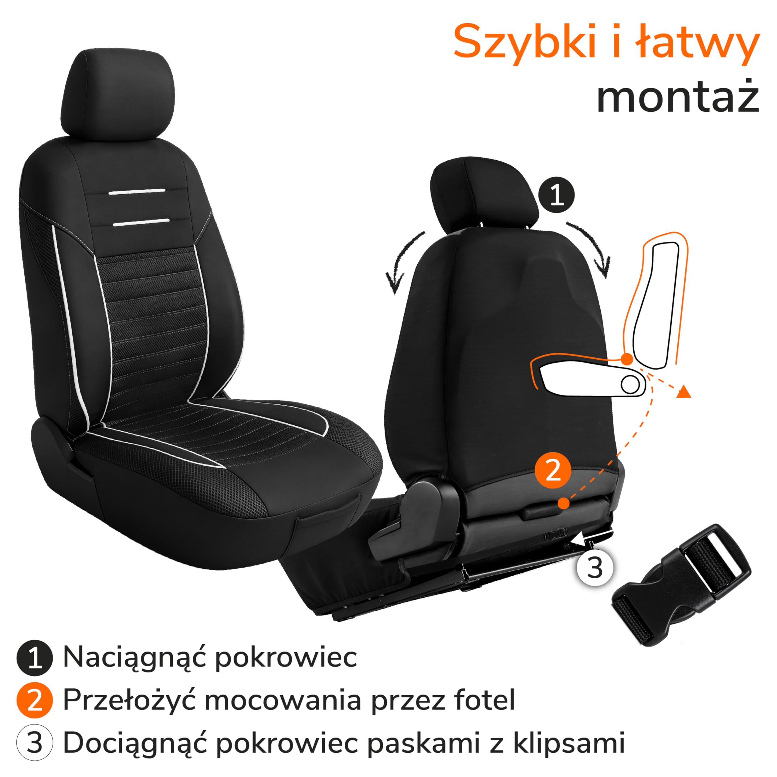 Upgrade4cars Pokrowce na siedzenia samochodowe, na przednie siedzenia, czarno-białe, zestaw pokrowców na fotel kierowcy i pasażera