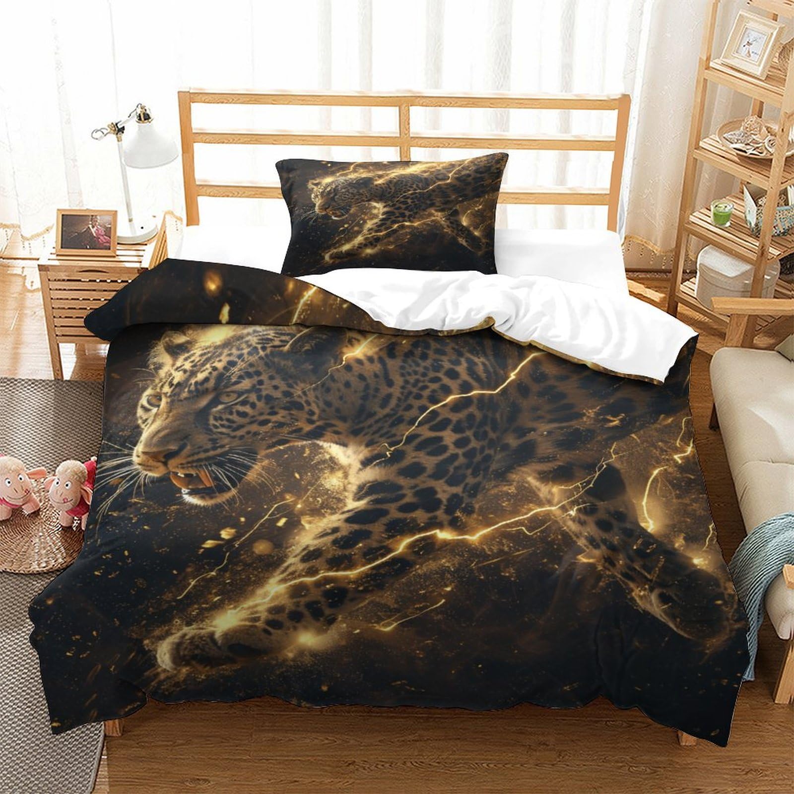 P1s9u7w5y Lightning Jaguar 3D Printed Lightning Rock Duvet Cover Set 3Pcs Microfiber Electric Pattern Bedding Set Single（135X200cm）