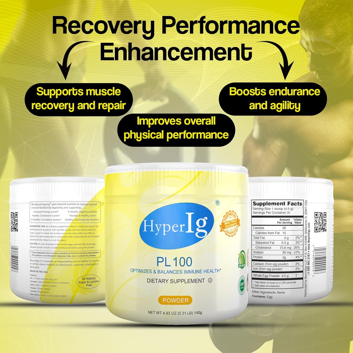 PL-100 Egg Protein Powder, Hyperimmune Egg Supplement, 140g – Immune Support, Digestive Wellness, Energy & Muscle Strength, Gluten-Free