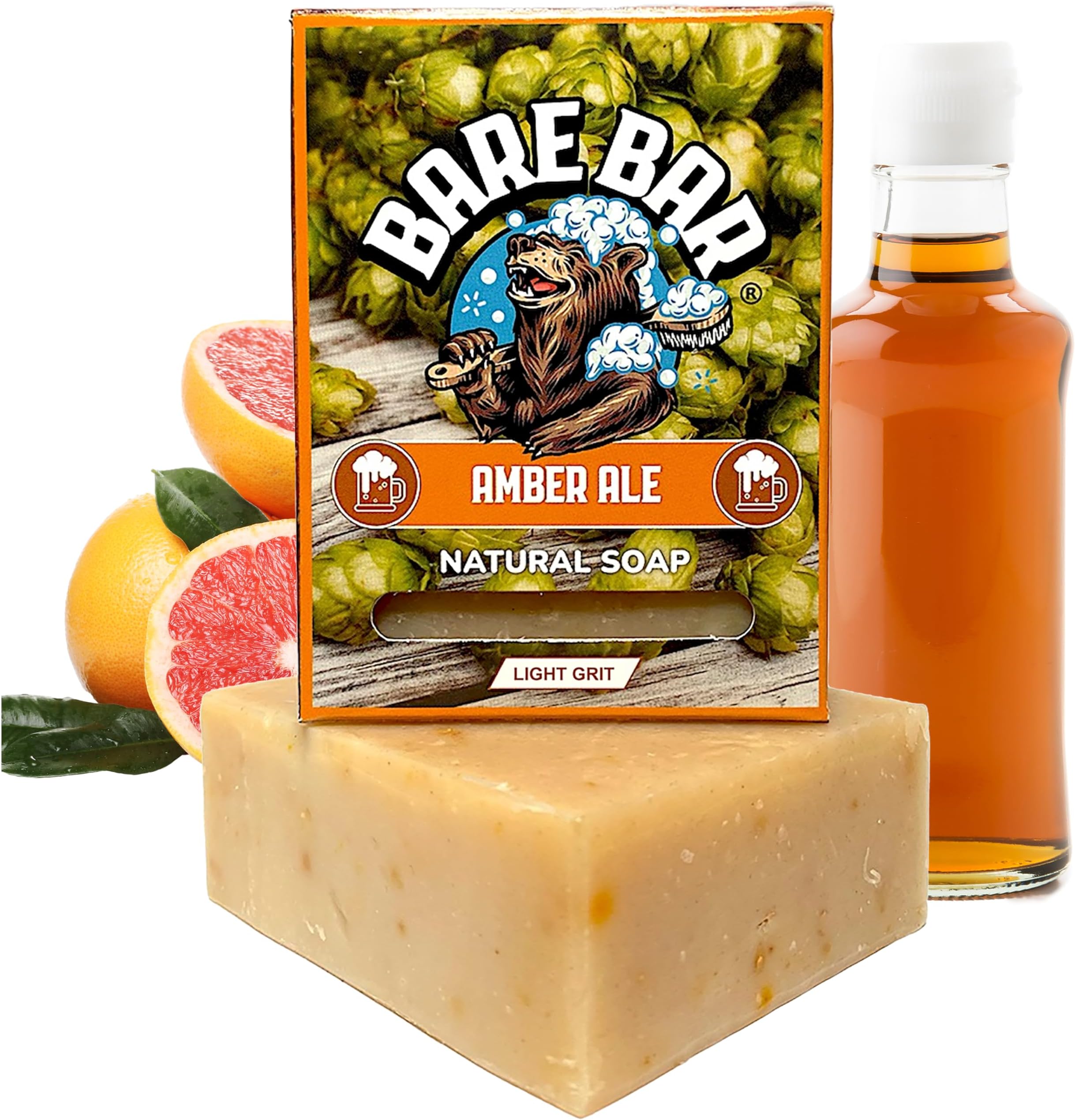 Mens Soap - Bare Bar - Natural Mens soap bar UK - Handcrafted Exfoliating Cold Process Natural Body Soap bar for Men - Vegan, Plastic Free, Cruelty Free, 142g, hand soap (amber ale)