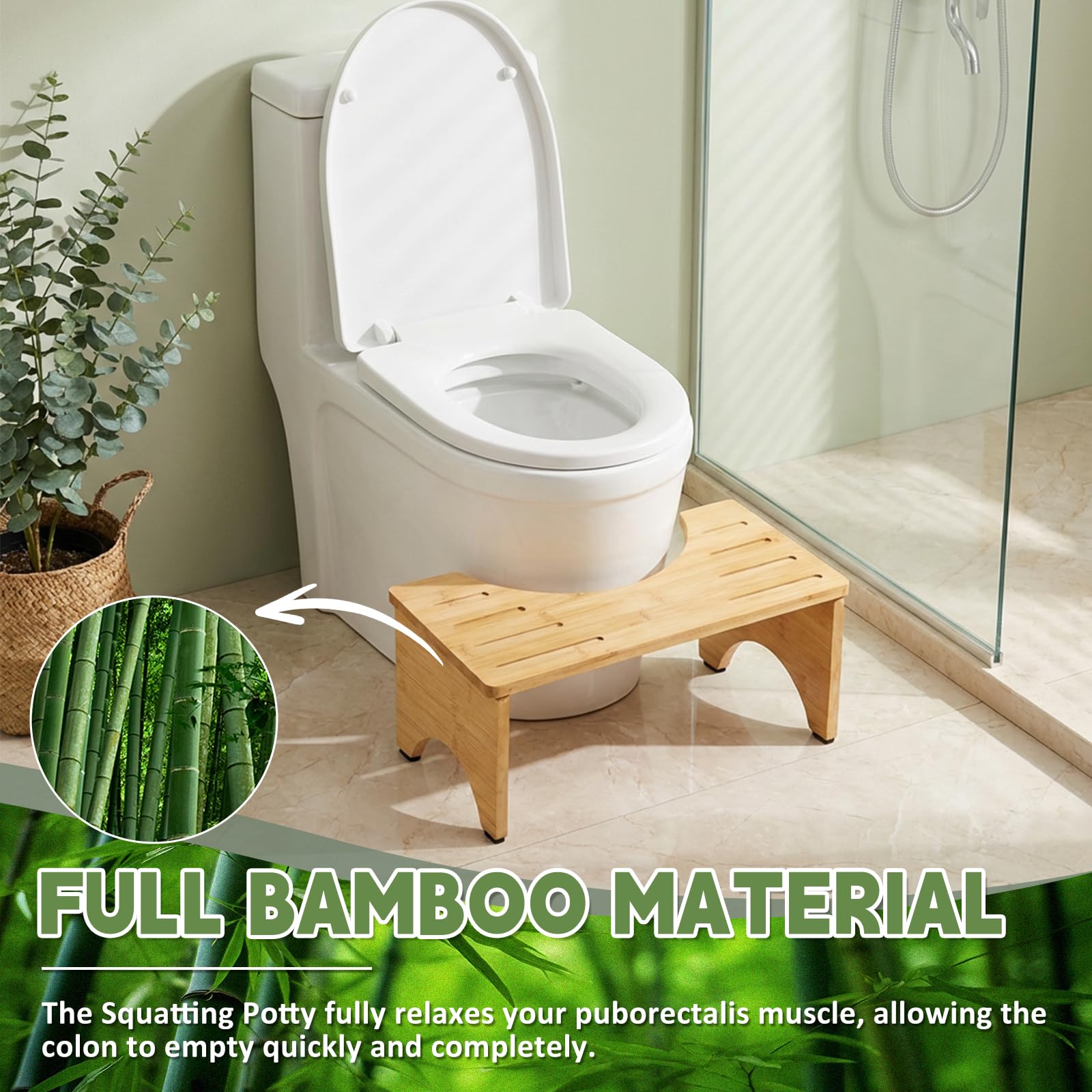 Taburete de inodoro de bambú plegable de 7.8 pulgadas | Taburete de baño antideslizante para adultos, niños y personas mayores | Taburete para orinal en cuclillas para aliviar el estreñimiento |