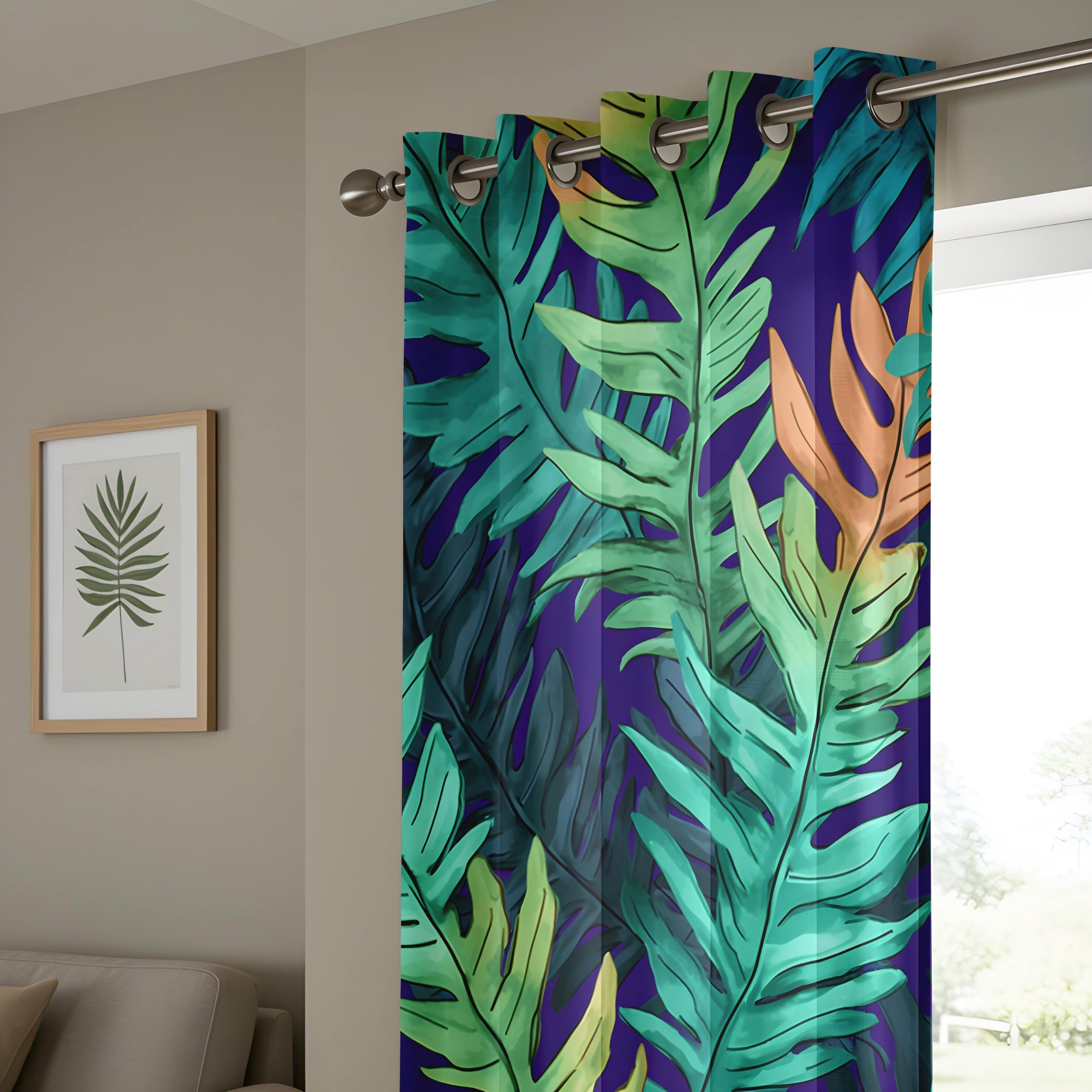 Rideaux occultants pour Chambre, Rideaux à Motif de Feuilles Tropicales – Rideaux à Feuillage Exotique Vert et Bleu éclatant pour Salon (L x H / 2 x 180 x 265 cm)