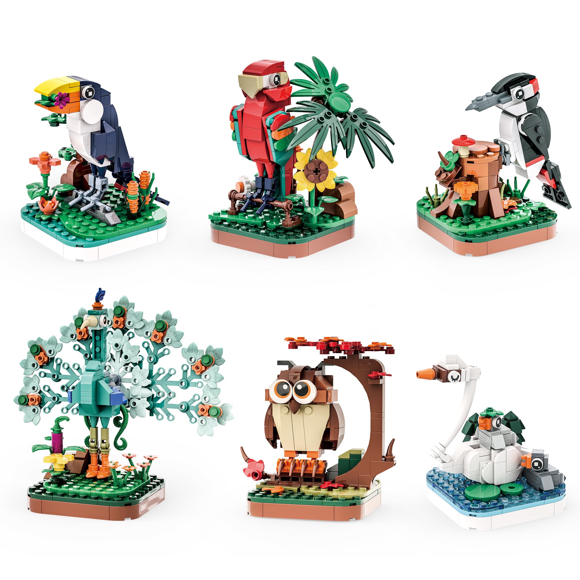 Apostrophe GamesMajestic Birds Model Building Block Set - Six Unique Bird Models for Children and Adults