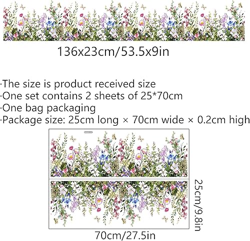 Miniatura 6 de Calcomanía de pared de flores coloridas y mariposas, arte floral de sacinora con plantas verdes, vinilo extraíble para despegar y pegar para sala de