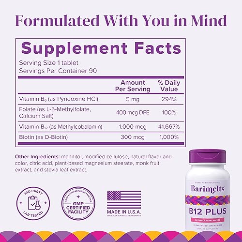 Miniatura 3 de BariMelts Variedad de vitaminas bariátricas - Hierro con vitamina C, vitamina B12 Plus y vitamina B1