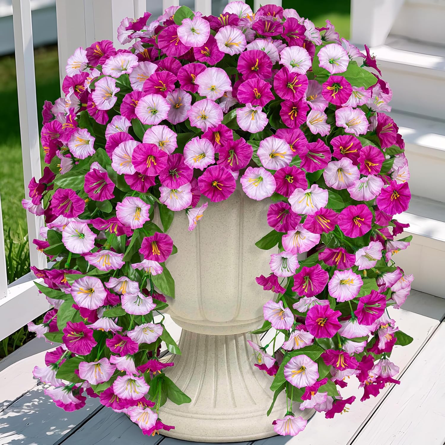 Artificial Flowers with Hanging Basket, Outdoor Faux Plants Silk Morning Glory Vines, Fake Green Arrangement for Garden Patio Spring Summer Decor(Darkorchid) - Image 5