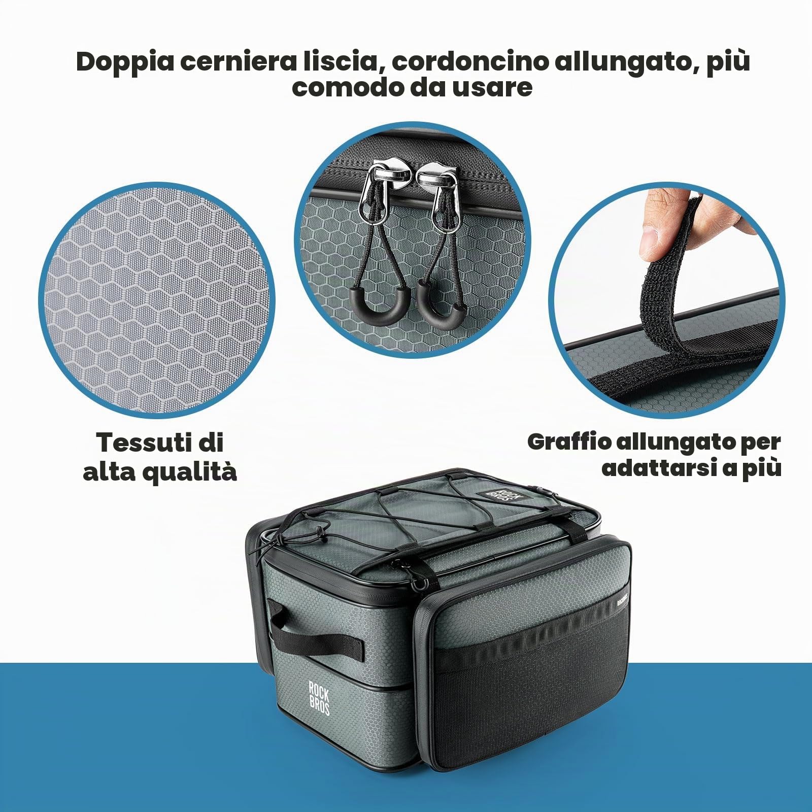 ROCKBROS Road to Sky Borsa Bici Posteriori Pieghevole, 15L Borsa Portapacchi Bici Posteriore Multifunzionale con 2 Borse Laterali per Ciclismo, Viaggiare, MTB, Gravel, Strada, Nero, Grigio