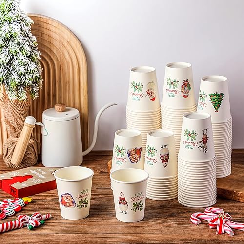 Miniatura 3 de Hotop 120 tazas de Navidad de 9 onzas, árbol de muñeco de nieve de Papá Noel, oso polar, alce, suministros para fiestas, desechables, café, té,