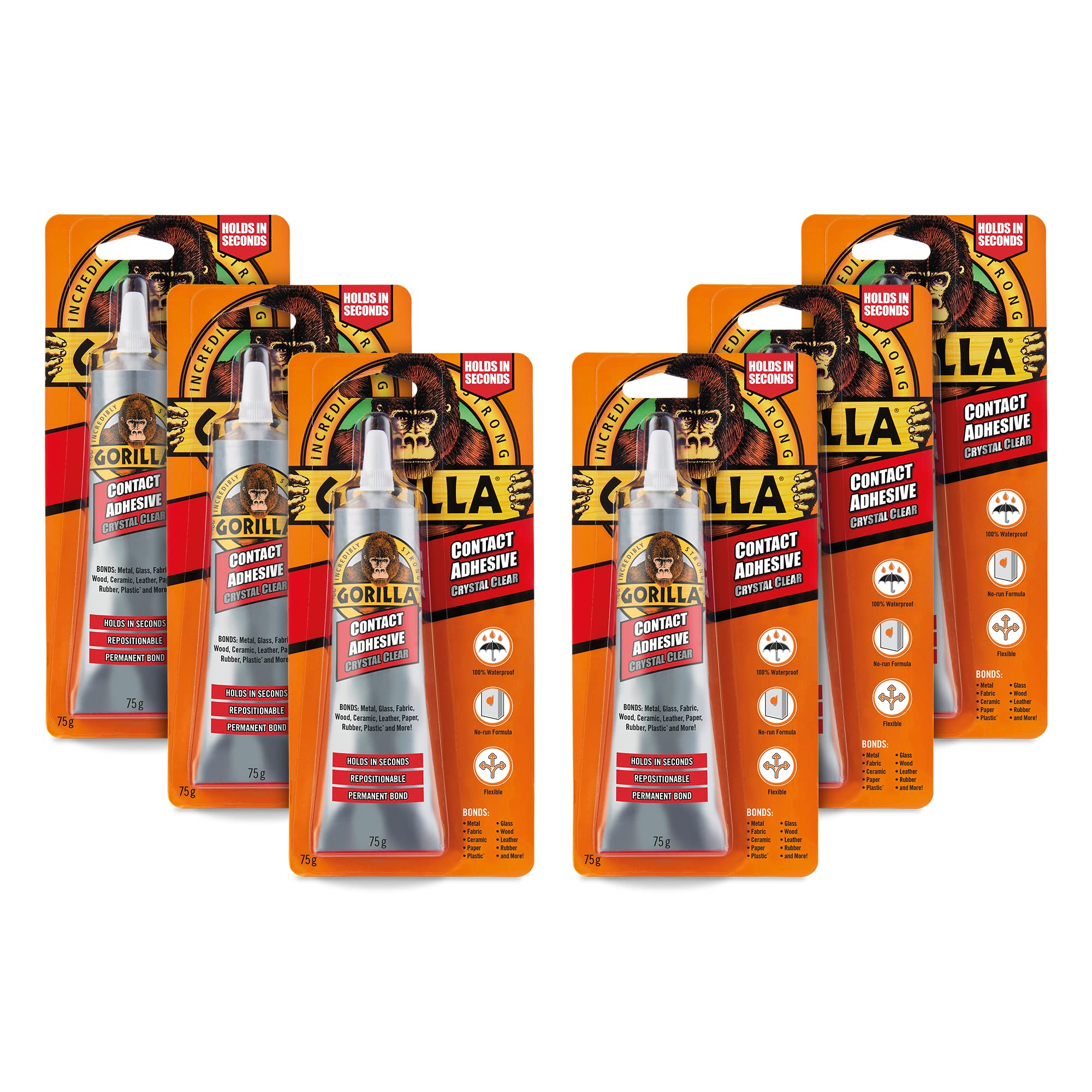 Gorilla Contact Adhesive Clear 75G6 PackFast-Setting Waterproof Bond For Multiple Surfaces from B&Q