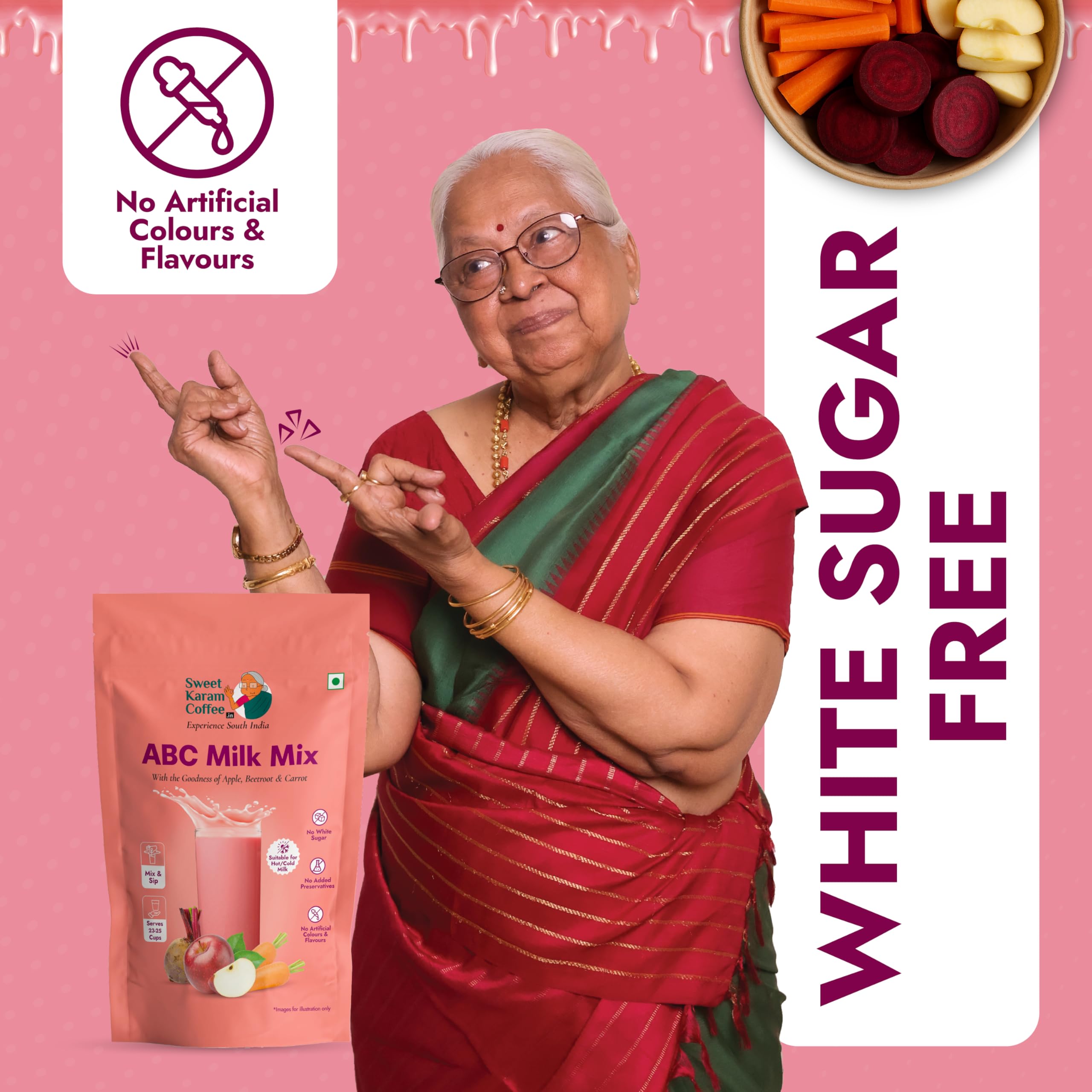Sweet Karam Coffee ABC Milk Mix – 500 g | No Refined Sugar, Artificial Colors or Preservatives | Apple, Beetroot & Carrot Instant Drink Powder for Kids & Adults | Rich in Fiber & Vitamins | Pack of 2 (250g Each) 2