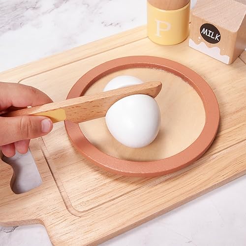 Miniatura 3 de Juego de desayuno de madera de 16 piezas, accesorios de cocina de juguete de comida para jugar