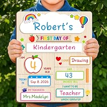 First Day of School Sign Board with 6 Markers, 12'' x 10'' School Board with Stand for Back to School Supplies for Kids, My First and Last Day of Reusable Wooden Chalkboard for Kindergarten Preschool