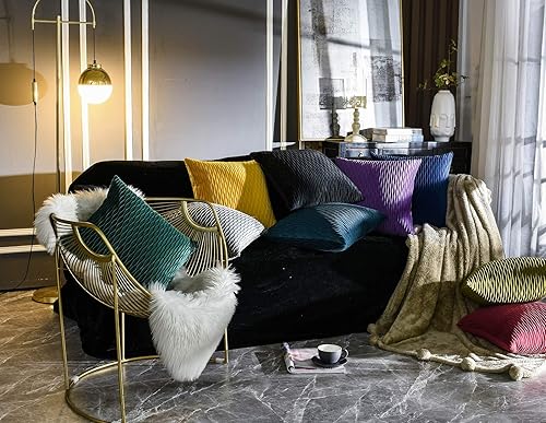 Miniatura 3 de JUSPURBET - Fundas de almohada de terciopelo decorativas con rayas onduladas, paquete de 2 fundas de cojín suaves de lujo para sofá y sala
