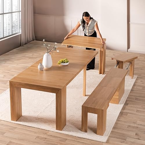 Miniatura 24 de Transformer Table - Mesa de comedor extensible de madera maciza, asientos 2-12, mesa de comedor extensible, muebles que ahorran espacio, muebles de