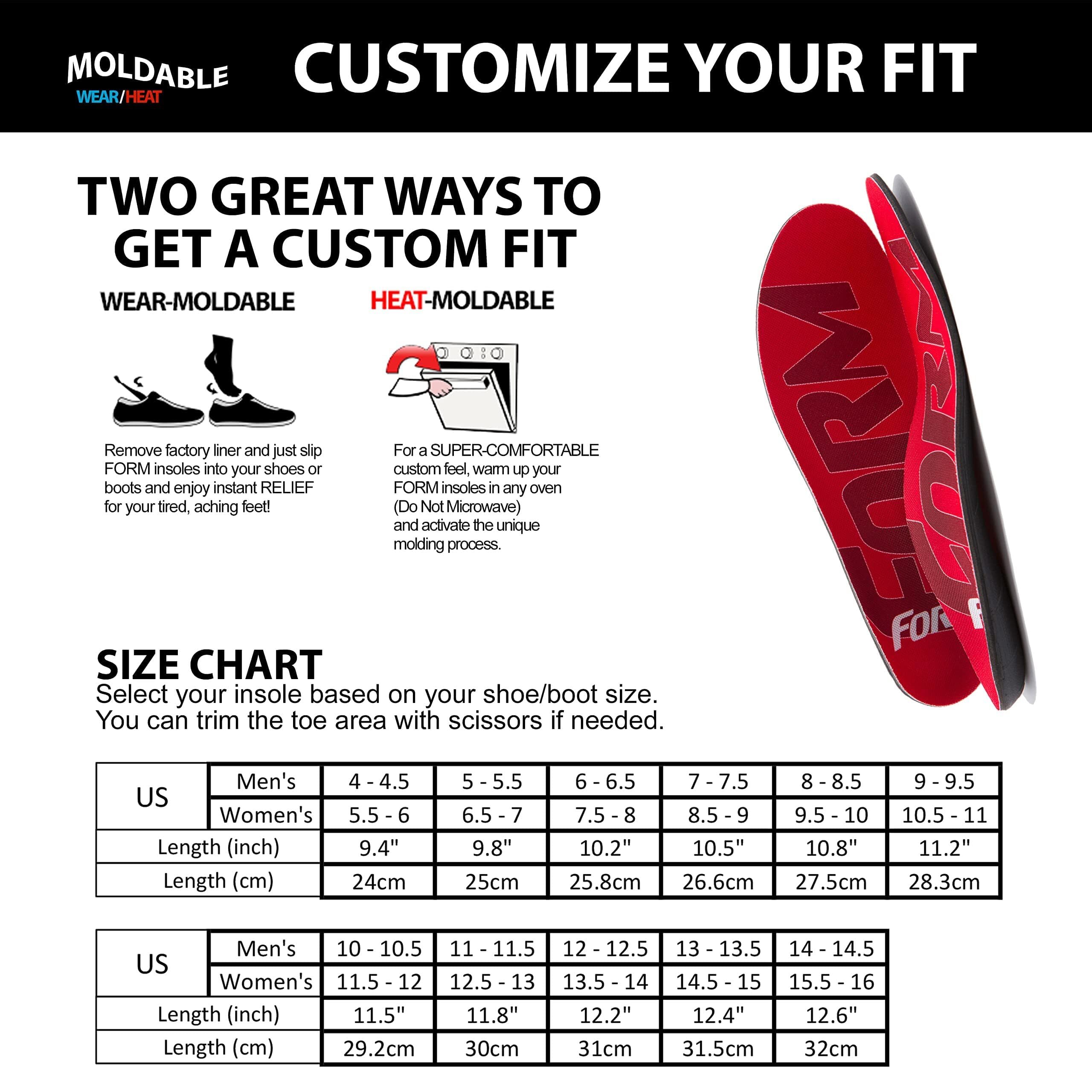 FORM Premium Insoles - Plantilla interior de ajuste estrecho - Plantilla a medida que se ajusta a la forma Adulto, unisex