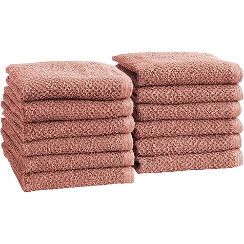 Great Bay Home 100% Cotton 12-Pack 13x13 Wash Cloth - Absorbent, Quick-Drying, Durable Face Towels for Bathroom Decor - Low-Twist, Two-Ply Fibers (Desert Rose)