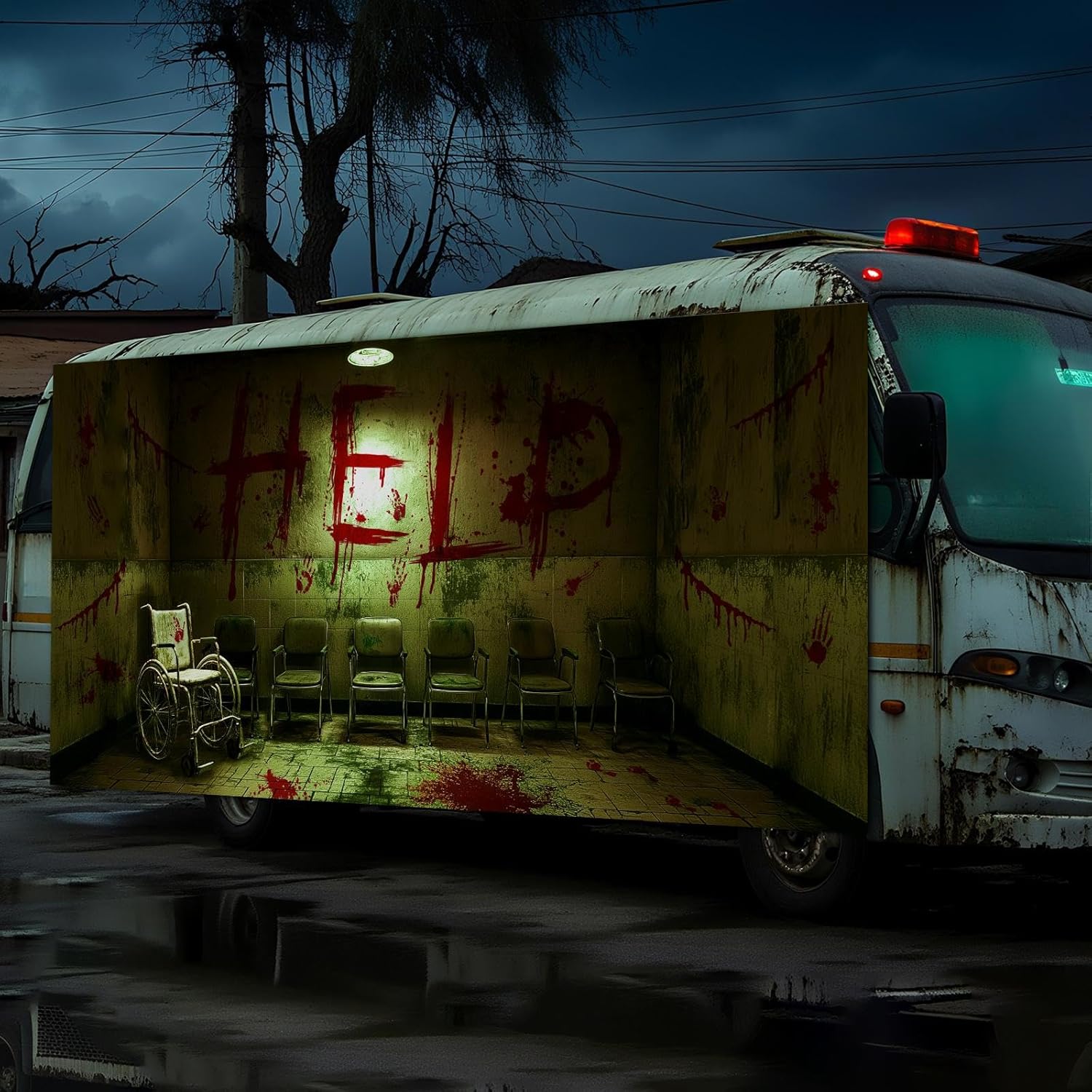 Jenaai 16 x 7 ft Halloween Garage Door Cover Banner Decoration Large Scary Bloody Wheelchair Haunted Backdrop Halloween Garage Wall Decor Spooky Horror Night Backdrop Background for Outdoor Yard Decor