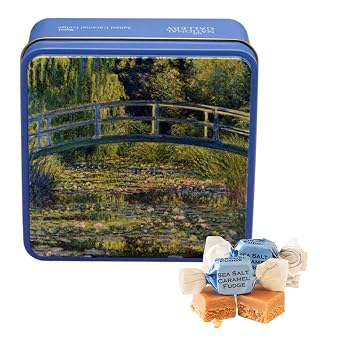 Gardiners of Scotland Handmade Fudge 120g Square Tin, Claude Monet Water Lilly Pond Salted Caramel Fudge