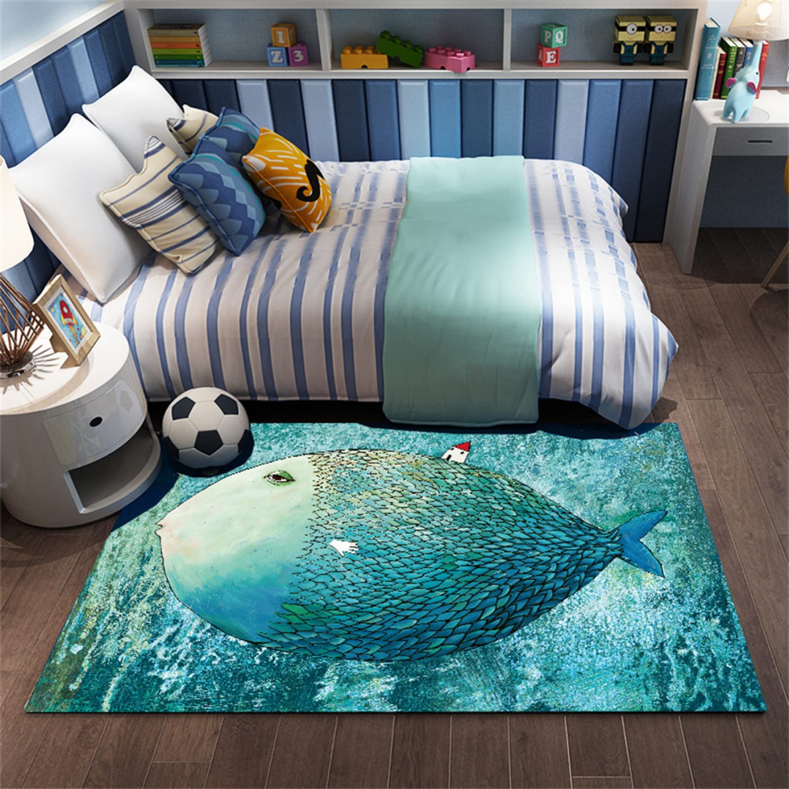 Tapis antidérapant lavable motif poisson en fibres absorbantes douces
