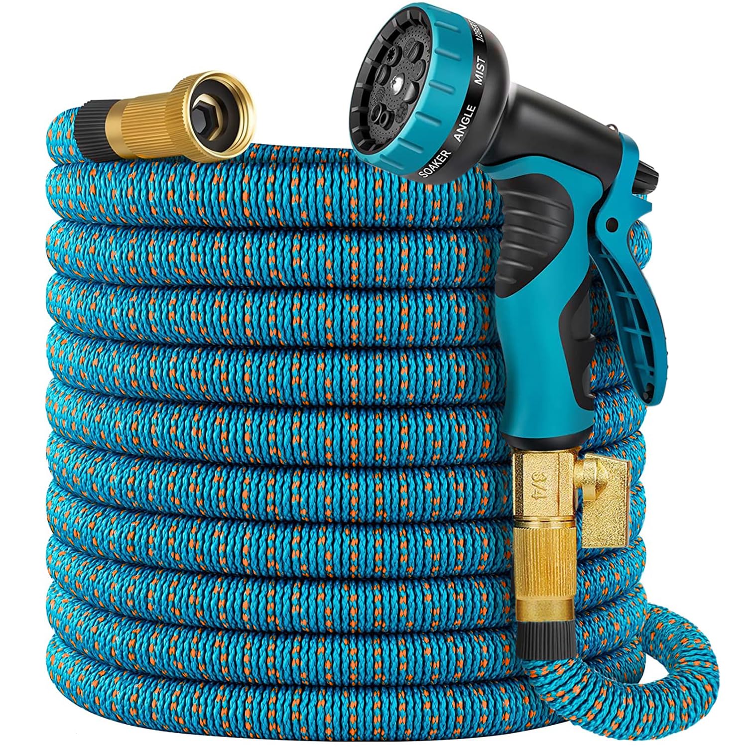 100 ft Expandable Garden Hose, 2025 New Retractable Water Hoses 100ft with 10 Function Spray Nozzle, Solid Brass Fittings, Extra Strength Fabric, Flexible Expanding Latex Core, Lightweight & No Kink
