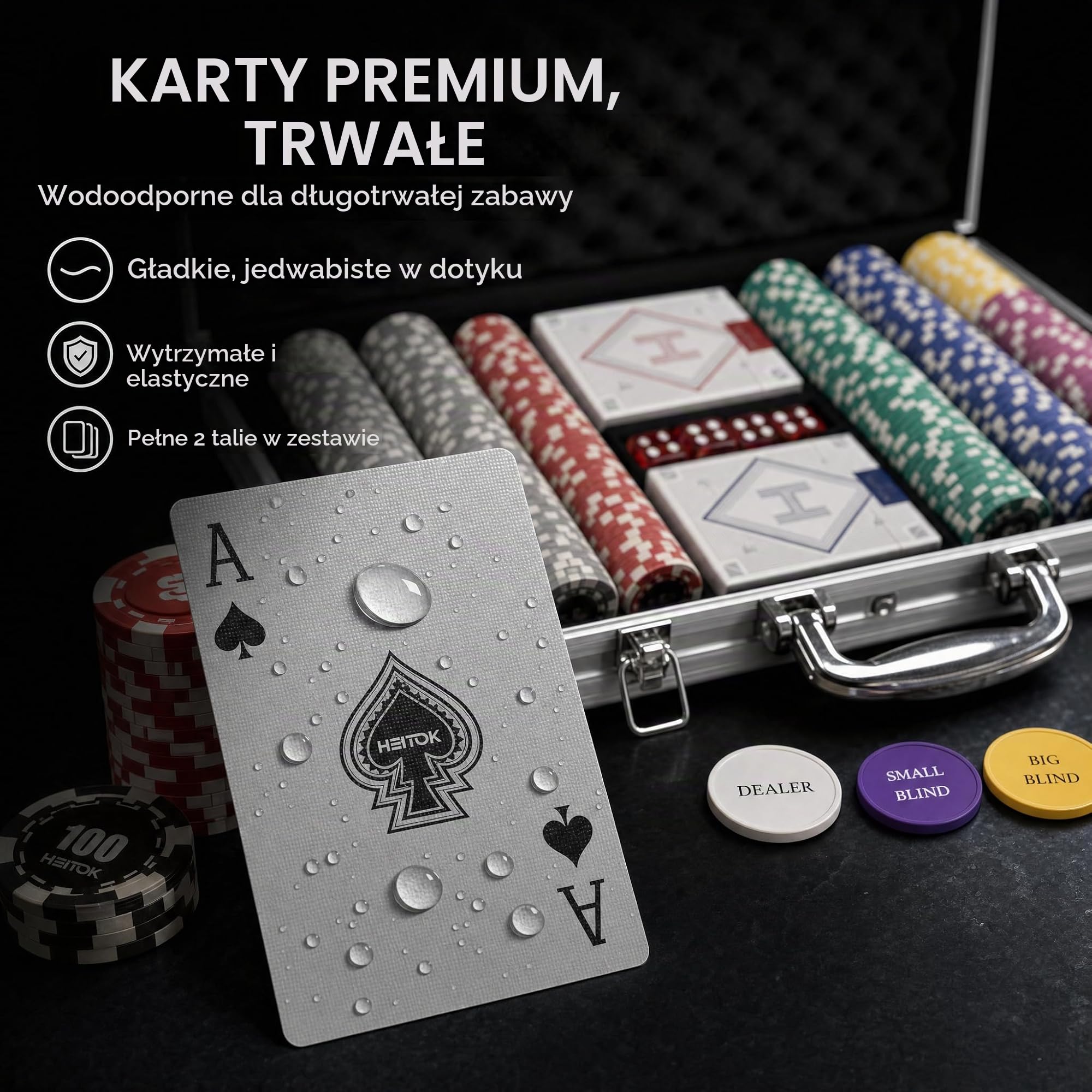 HEITOK Zestaw Pokerowy 500 Żetonów 11,5g Nominały Texas Holdem