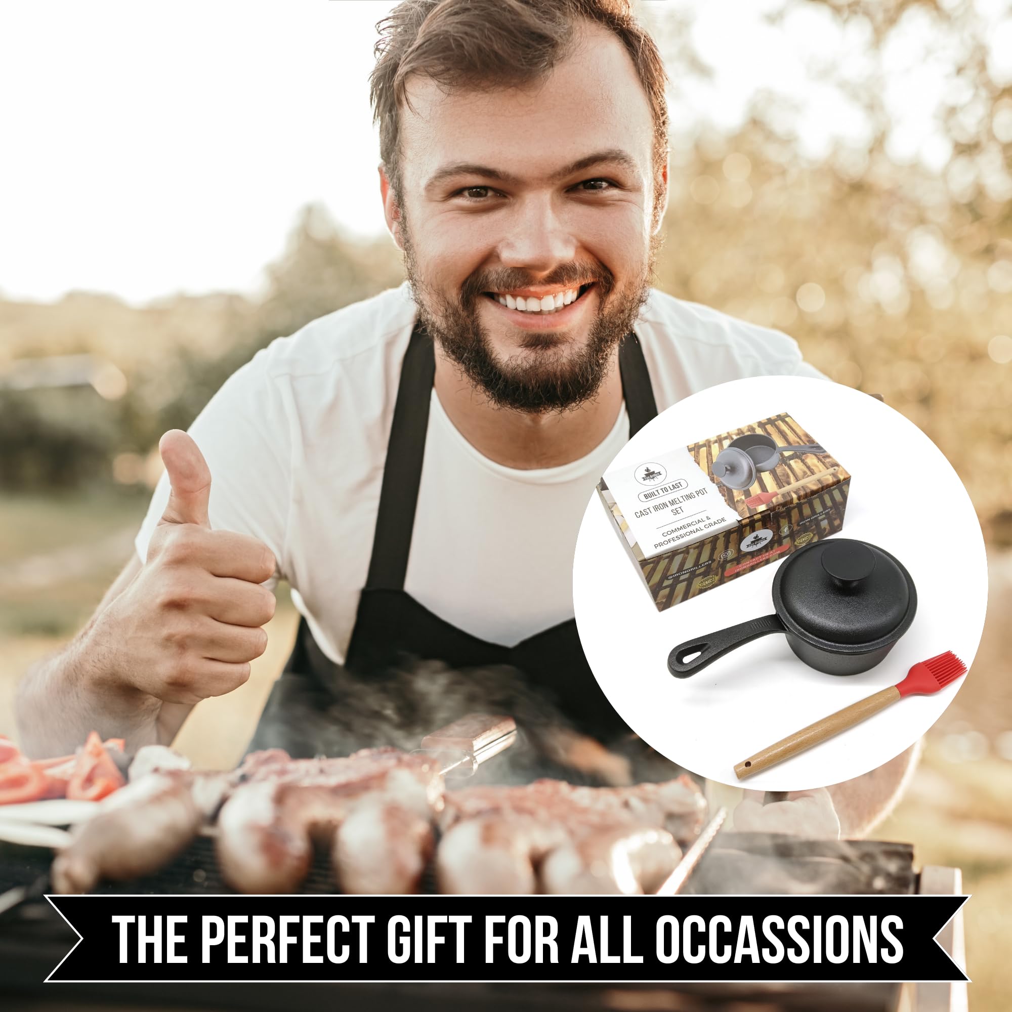 Gusseisen-Saucenpfanne Set – 2 Töpfe à 473 Ml + 2 Grillbürsten | Schmelzen, Braten, Glasieren | Für Grill & Herd