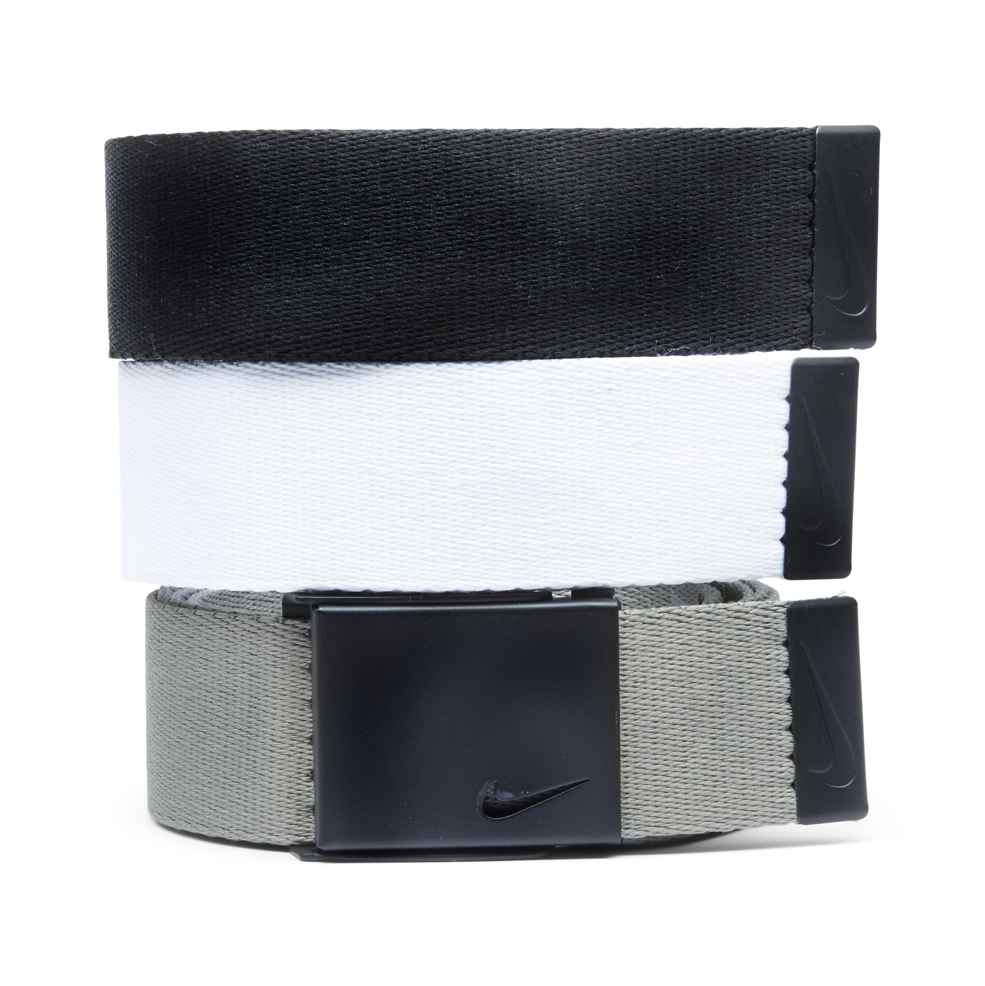 Nike Men's 3 Pack Golf Web Belt, Black/White/Grey, Matte Black, One-Size up to 42"