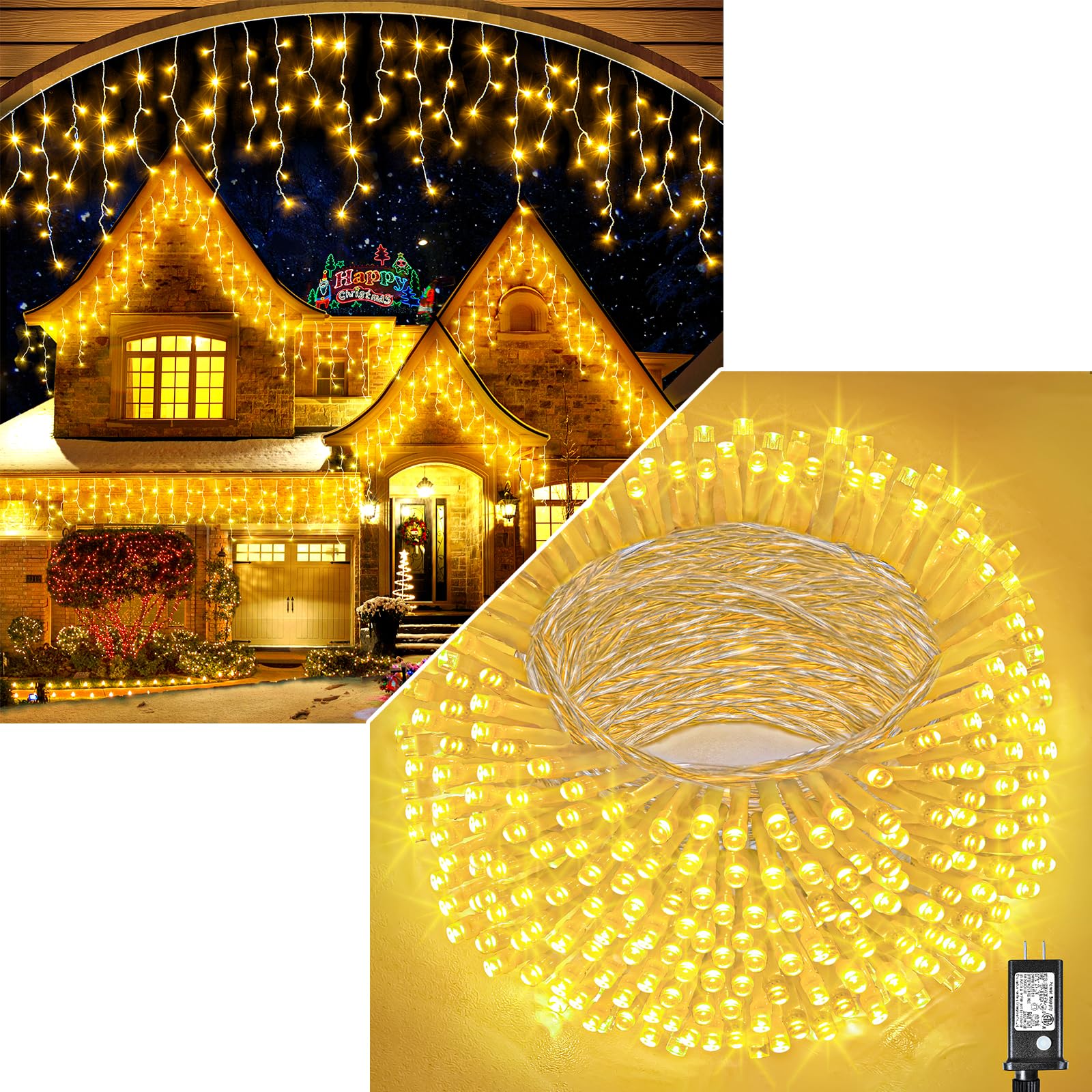 Vivideal33 FT 400 LED Icicle Lights Outdoor & 100 FT 300 LED String Lights, Warm White