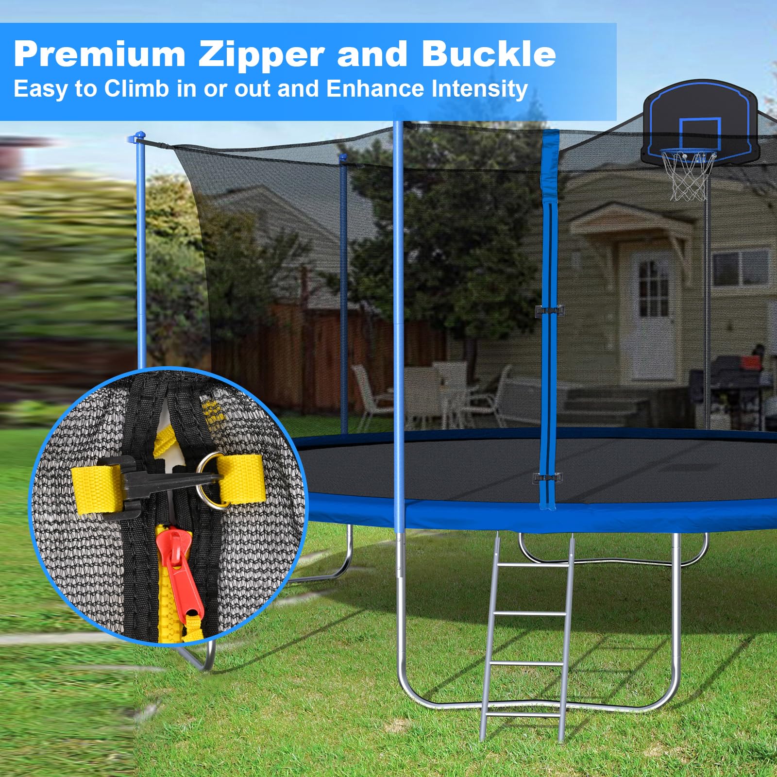 Trampoline Safety Net 12ft 14ft 15ft Trampoline Replacement Replacement Net for Straight Poles Round Frame Trampolines (Net Only) with Double Headed Zippers