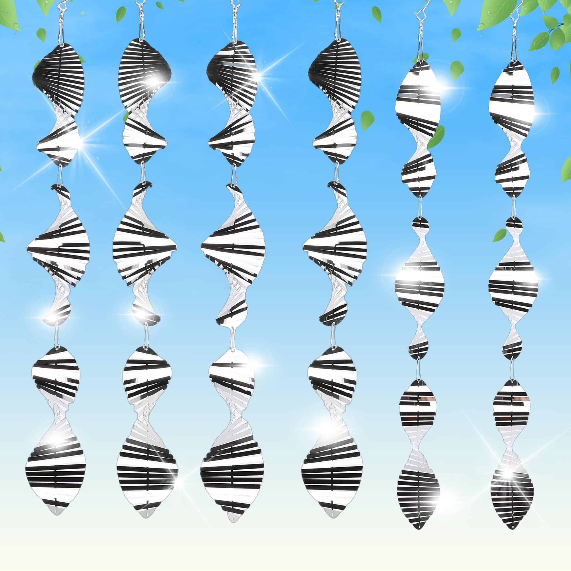 MEKOTRIN 6Pcs Stainless Steel Wind Spinner for Garden, Hanging Reflective 3D Wind Spiral Pigeon Deterrent, Bird Scarer, Metal Wind Chimes Garden Hanging Ornaments Outdoor Yard Decor