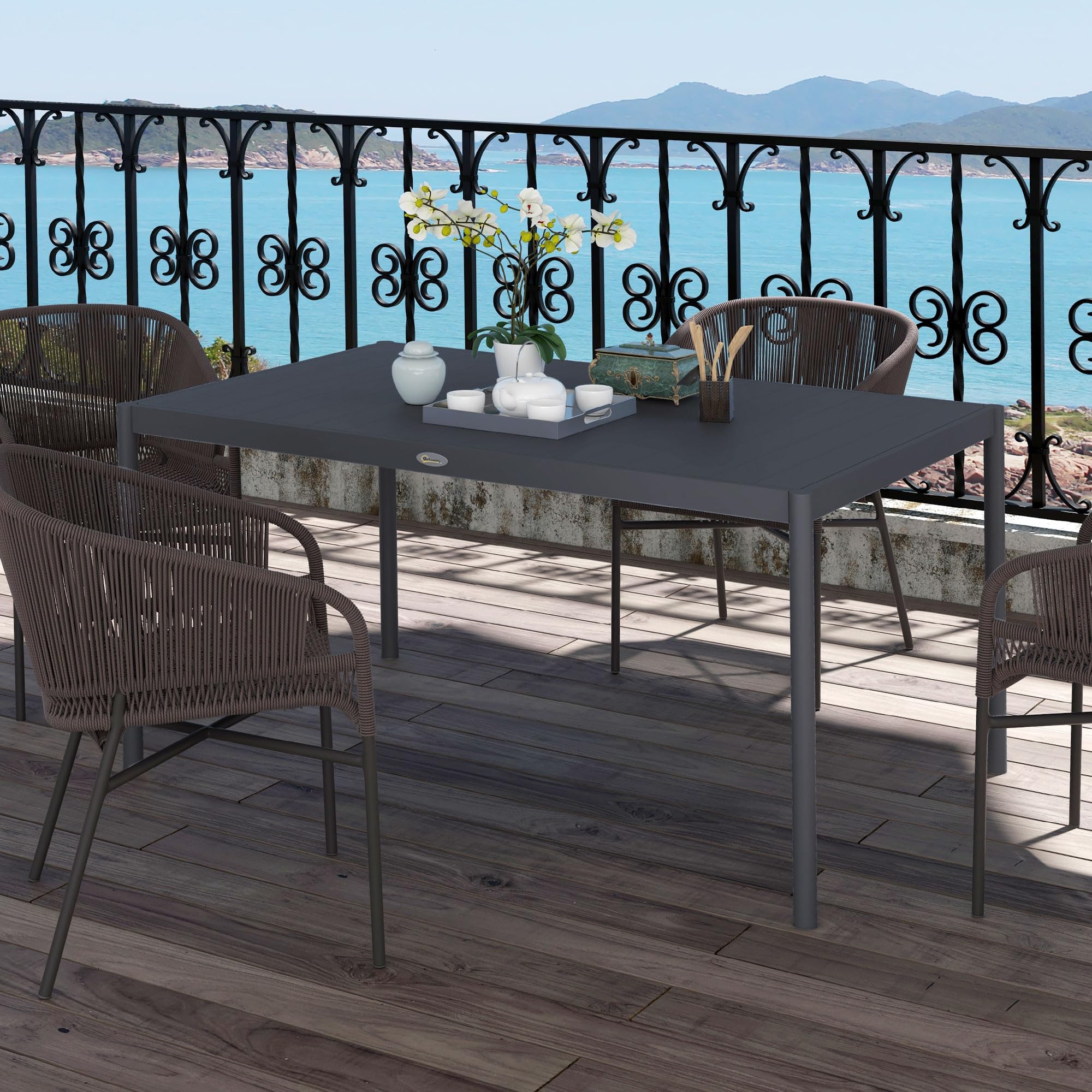 Outsunny Table de Jardin Rectangulaire 6 Personnes 145L x 90l x 74H cm Gris