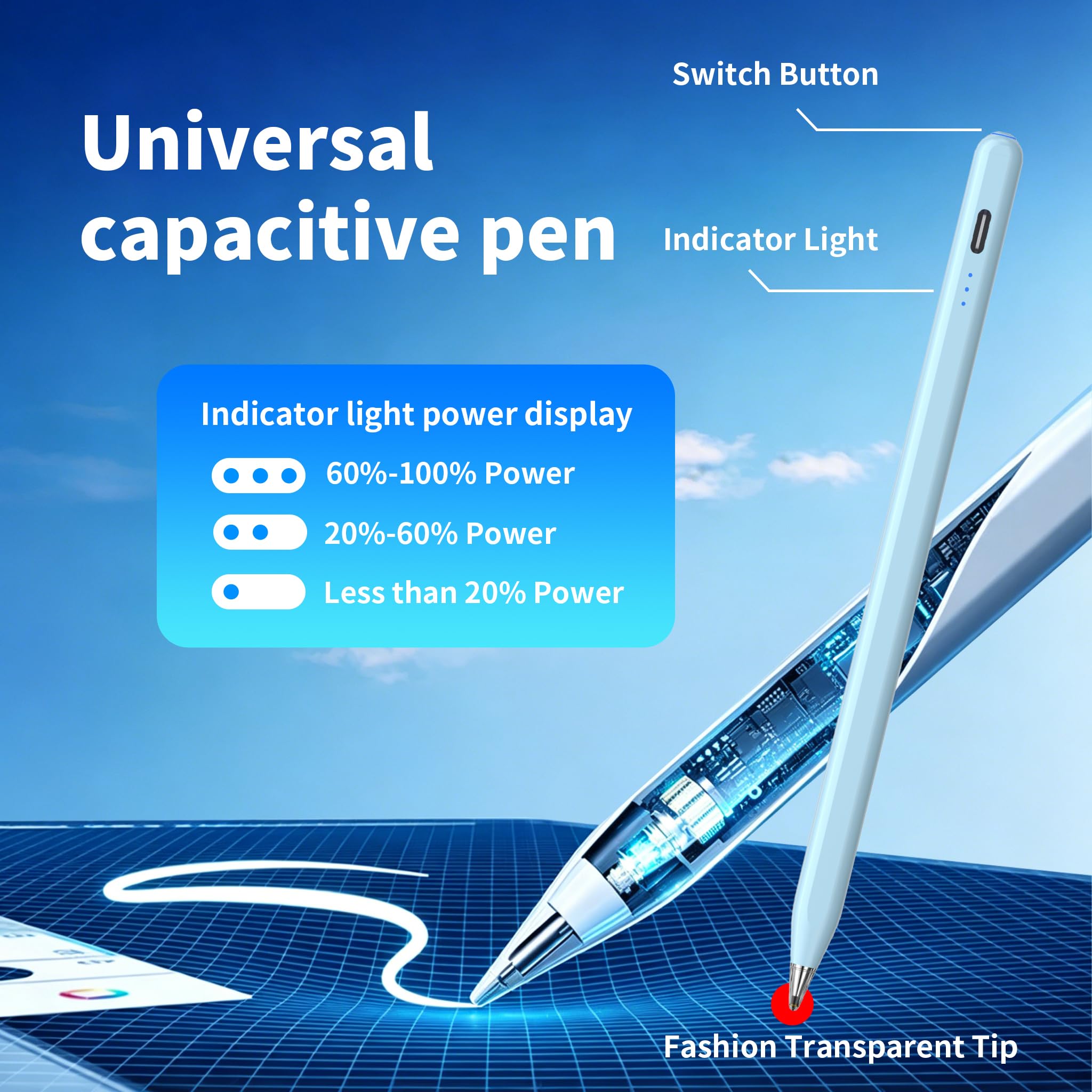 Galaxy Tab A11+ Stylus Pen für Samsung Table A11/A9+/A9 Zeichenstift für Android-Tablets, präziser Schreibstift, schnelles Aufladen, automatischer Schlafmodus, Taste an/aus (blau)