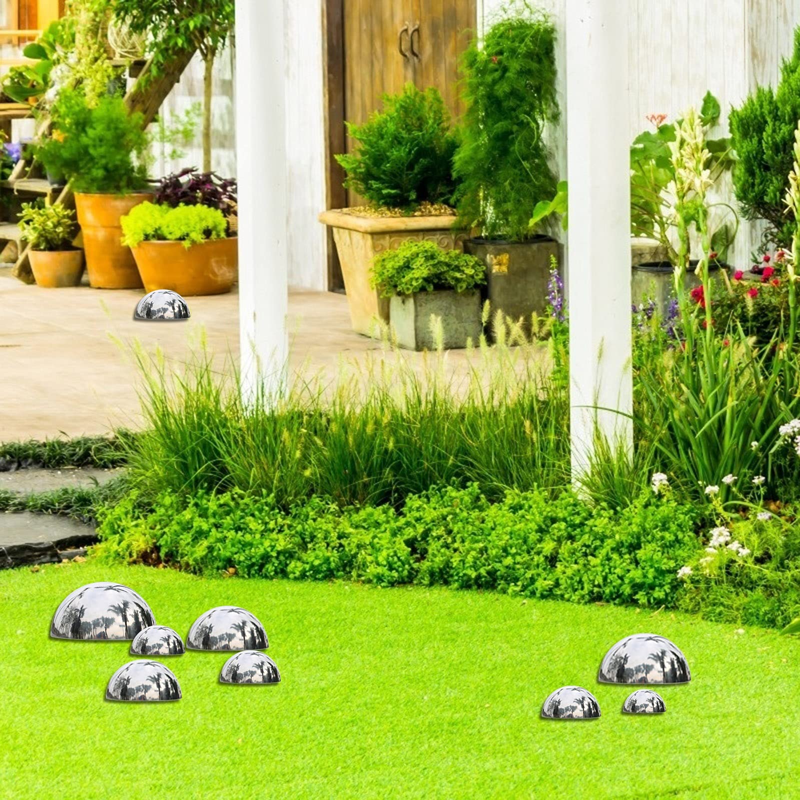 Boules Réfléchissantes pour Jardin, Hémisphère Jardin Poli Miroir, Boule Creuse Polie en Acier Inoxydable 304 pour Ornements De Décoration Extérieure Intérieure, Taille 17