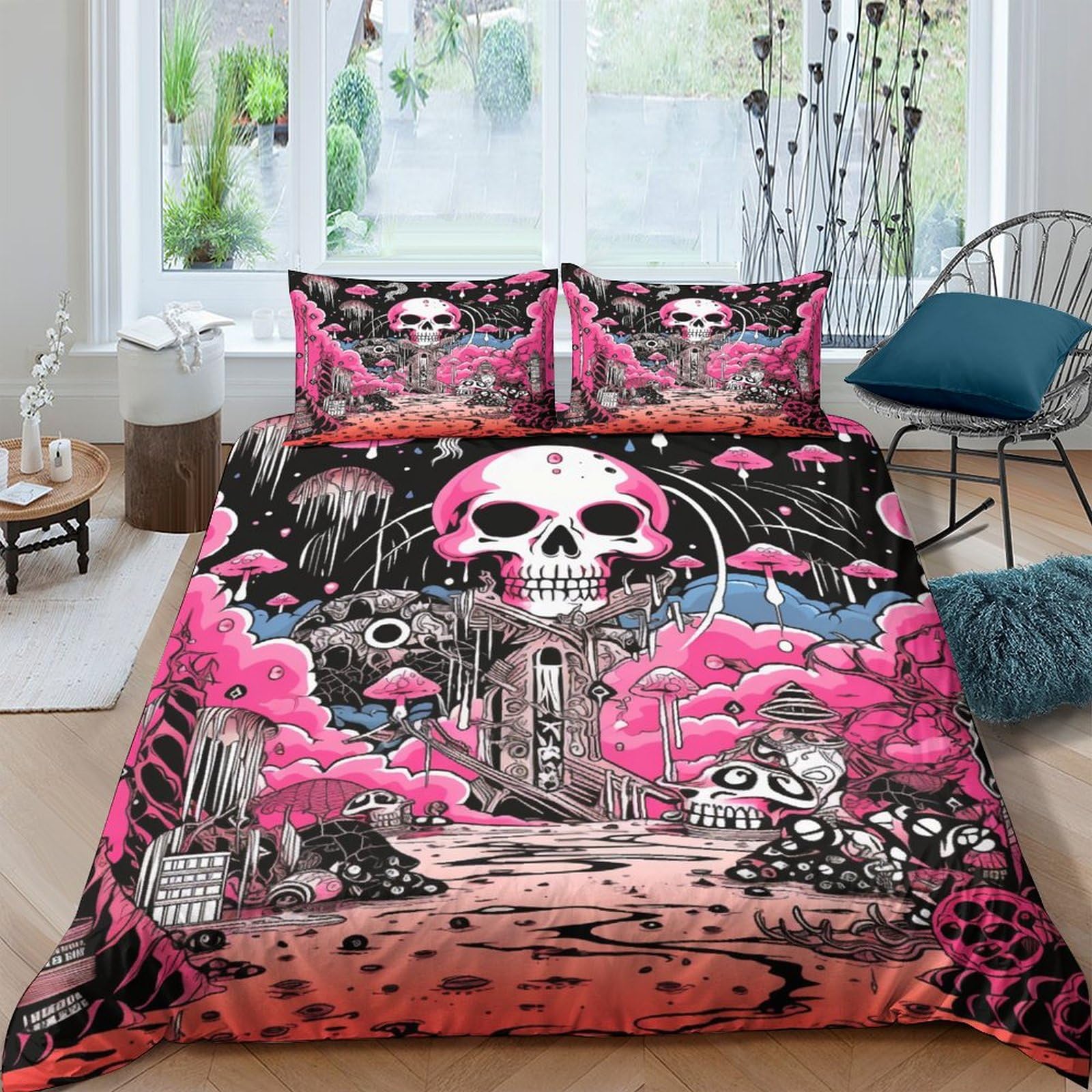 Housse de couette crâne 3D respirante pour chambre d'ado rebelle