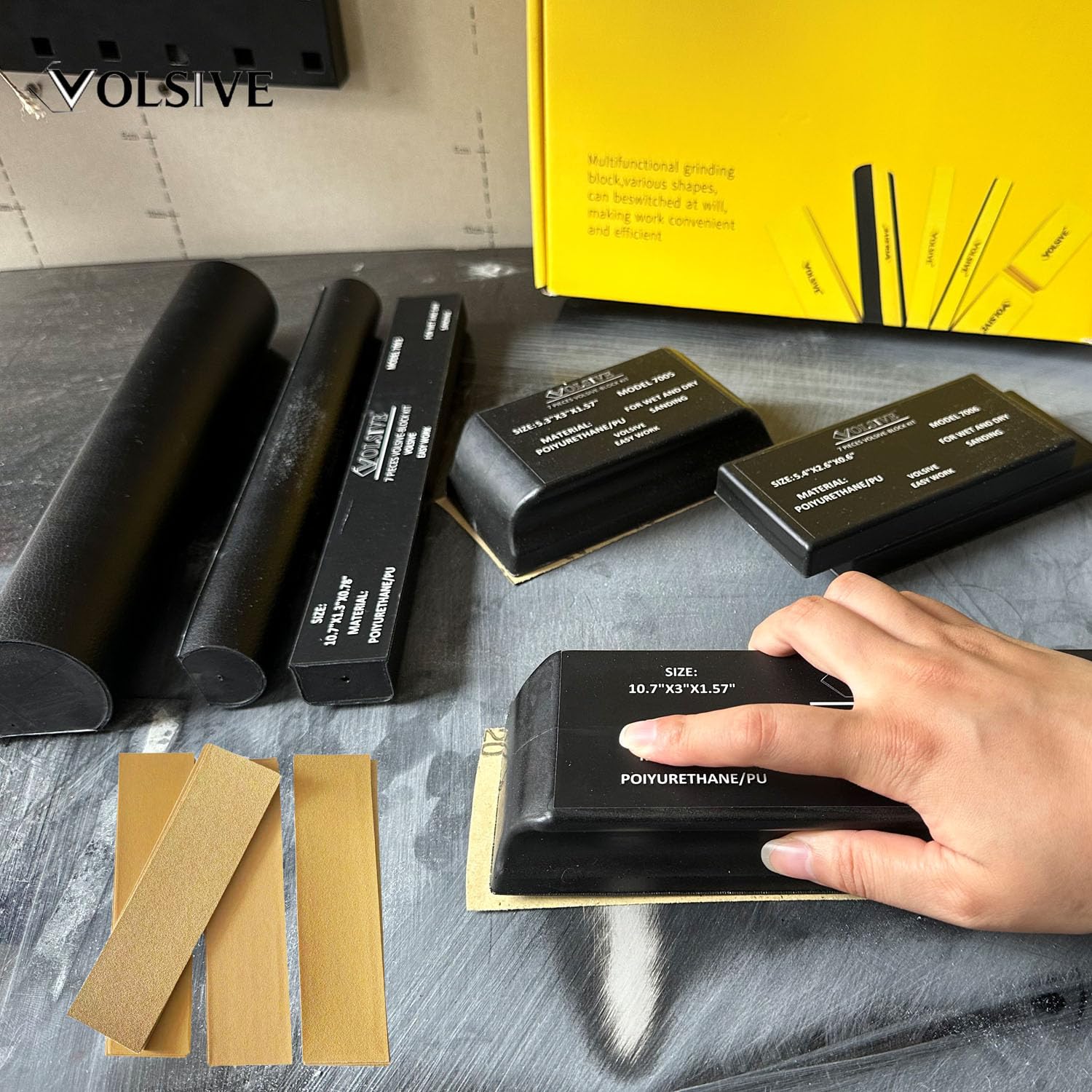 Kit di 7 blocchi abrasivi PSA, set di blocchi abrasivi per carrozzeria auto, con 20 fogli di carta vetrata autoadesivi, flessibili per vernice automobilistica e lavorazione del legno mobili con sabbia