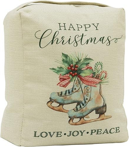 Tope de puerta ponderado de tela para decoración del hogar con asa para soporte de puerta, estampado de patines de hielo de Feliz Navidad, tapón de