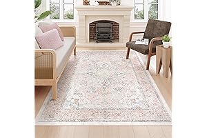 Boho Nursery Rug for Girls: Washable, Pink 5x7 Rug for Nursery, Bedroom, or Playroom